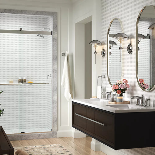 Kohler Frameless sliding shower door, 77-9/16" H x 44-5/8 - 47-5/8" W, with 5/16"-thick Crystal Clear glass