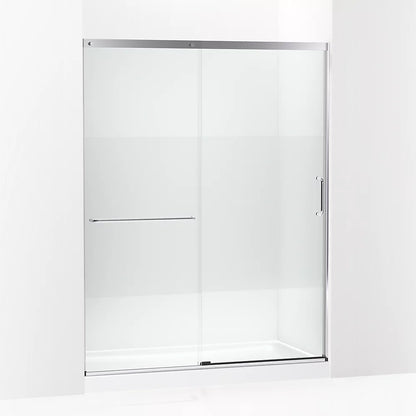 Kohler Sliding shower door, 75-1/2" H x 56-1/4 - 59-5/8" W, with heavy 5/16" thick Crystal Clear glass with privacy band