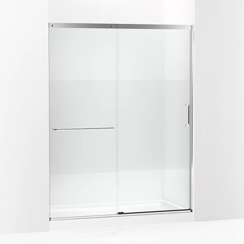 Kohler Sliding shower door, 75-1/2" H x 56-1/4 - 59-5/8" W, with heavy 5/16" thick Crystal Clear glass with privacy band