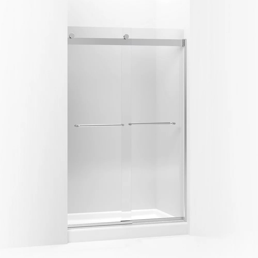 Kohler Sliding shower door, 74" H x 44-5/8 - 47-5/8" W, with 1/4" thick Crystal Clear glass