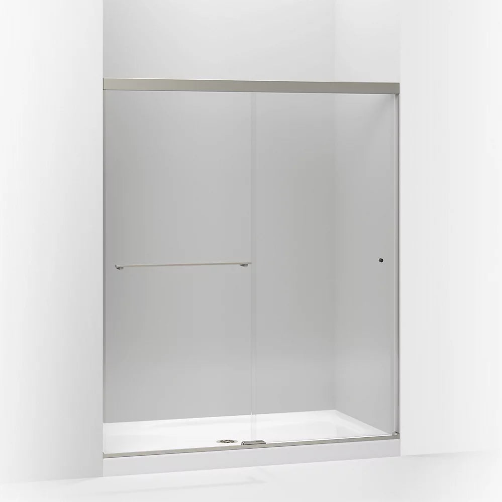 Kohler Sliding shower door, 70" H x 56-5/8 - 59-5/8" W, with 1/4" thick Crystal Clear glass