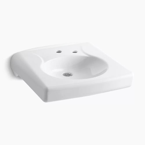 Kohler Wall-mount or concealed carrier arm mount commercial bathroom sink with single faucet hole, no overflow and right-hand soap dispenser hole