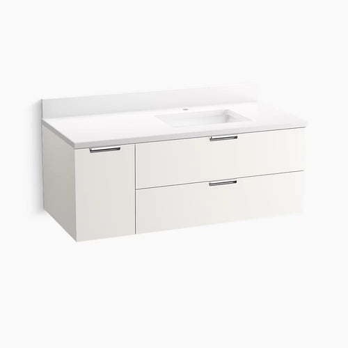 Kohler 48" wall-hung bathroom vanity cabinet with sink and quartz top