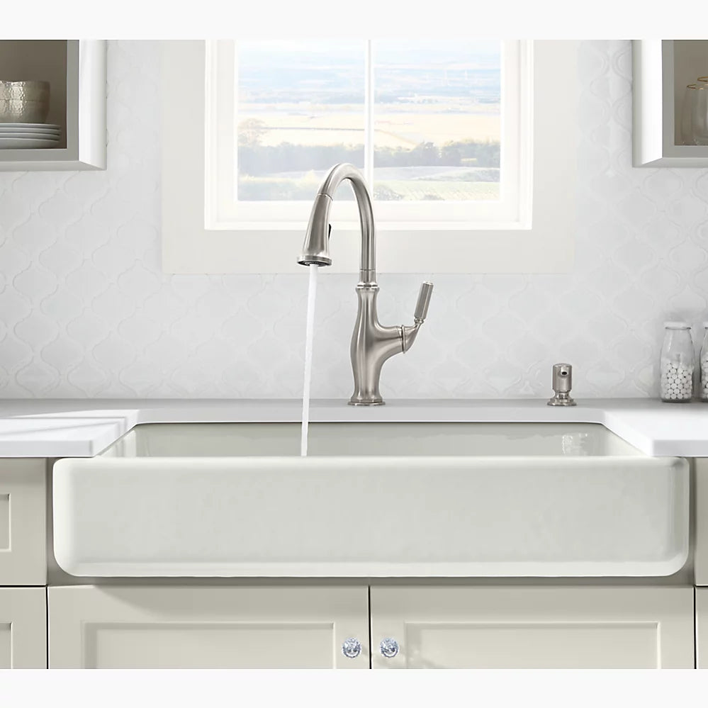 Kohler Smart Divide® 35-1/2" undermount double-bowl farmhouse kitchen sink with short apron