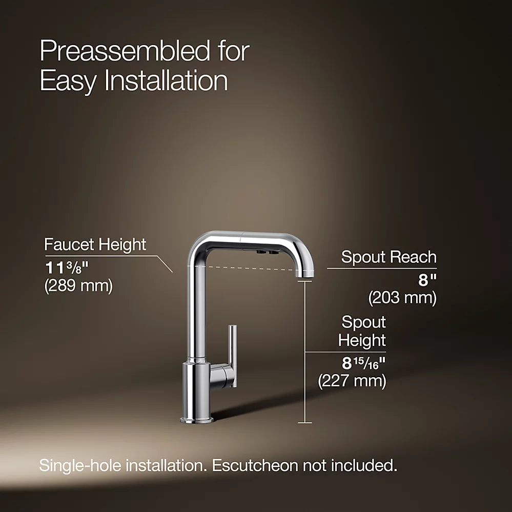 Kohler Pull-out kitchen sink faucet with three-function sprayhead