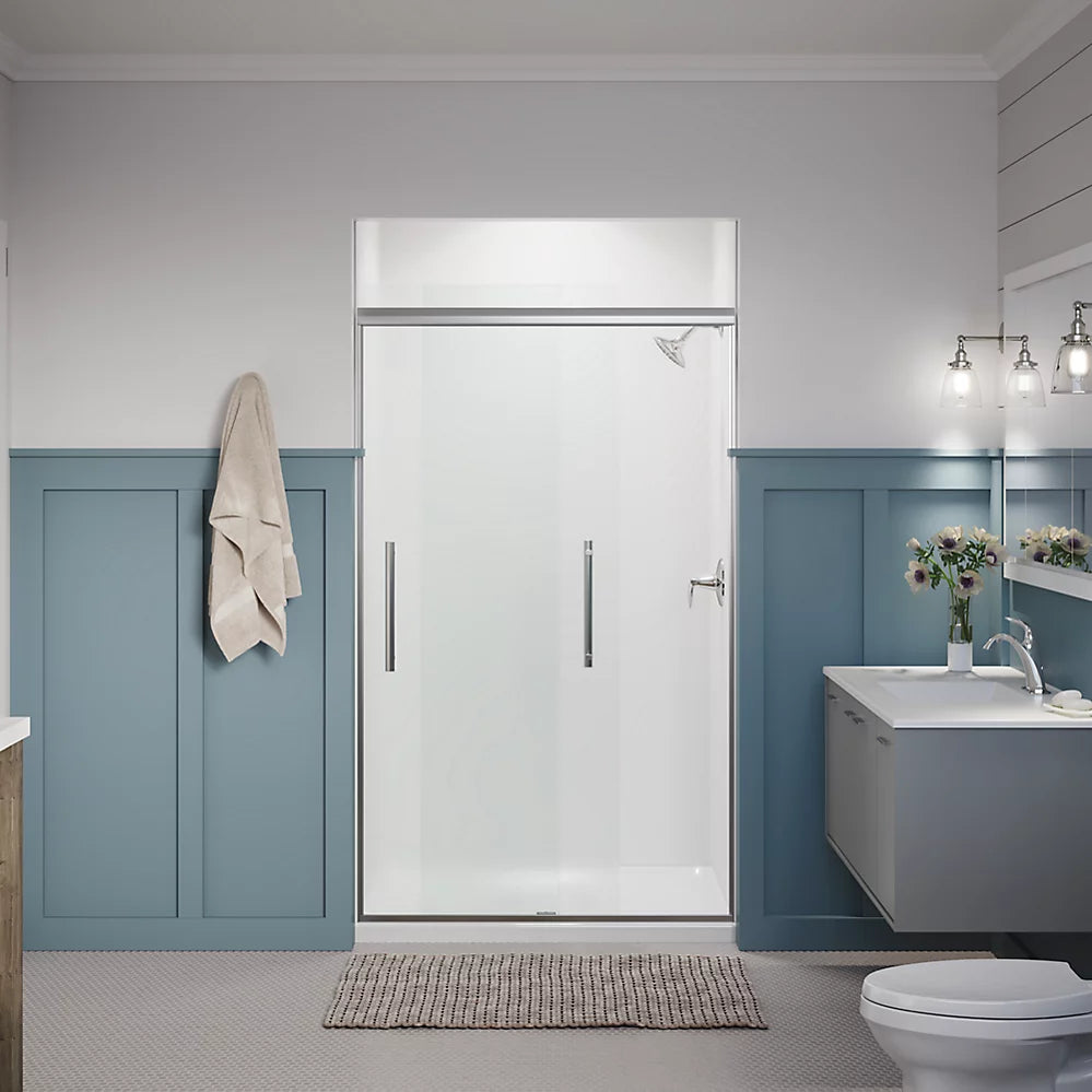 Kohler Frameless sliding shower door, 79-1/16" H x 44-5/8 - 47-5/8" W, with 5/16" thick Frosted glass