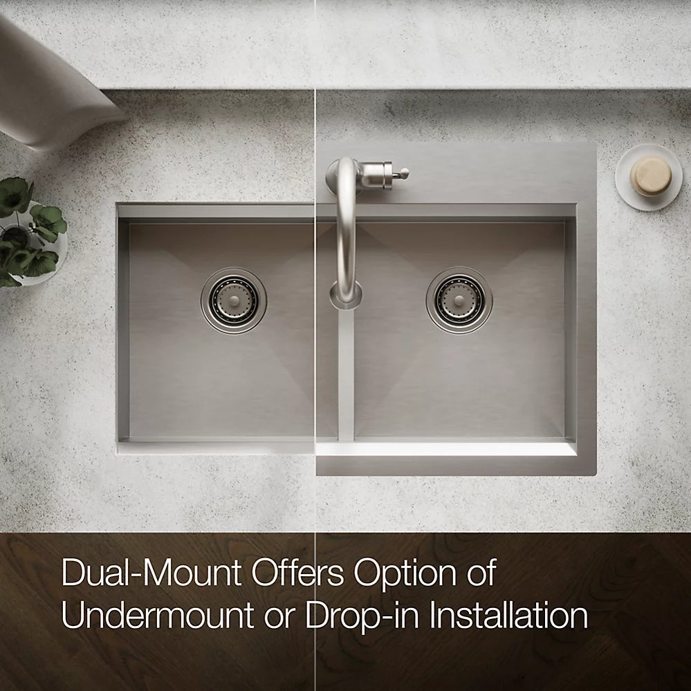 Kohler Task™ Smart Divide® Smart Divide® 33" top-/undermount double-bowl workstation kitchen sink