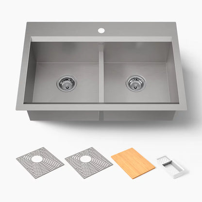Kohler Task™ Smart Divide® Smart Divide® 33" top-/undermount double-bowl workstation kitchen sink