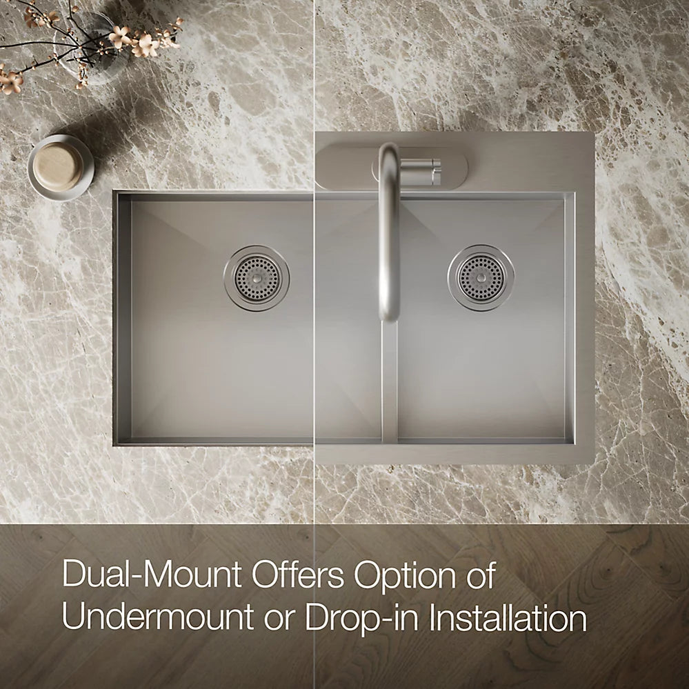 Kohler Vault™ Smart Divide® 33" top-/undermount double-bowl kitchen sink