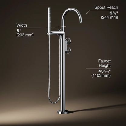 Kohler Floor-mount bath filler trim with industrial handles and handshower
