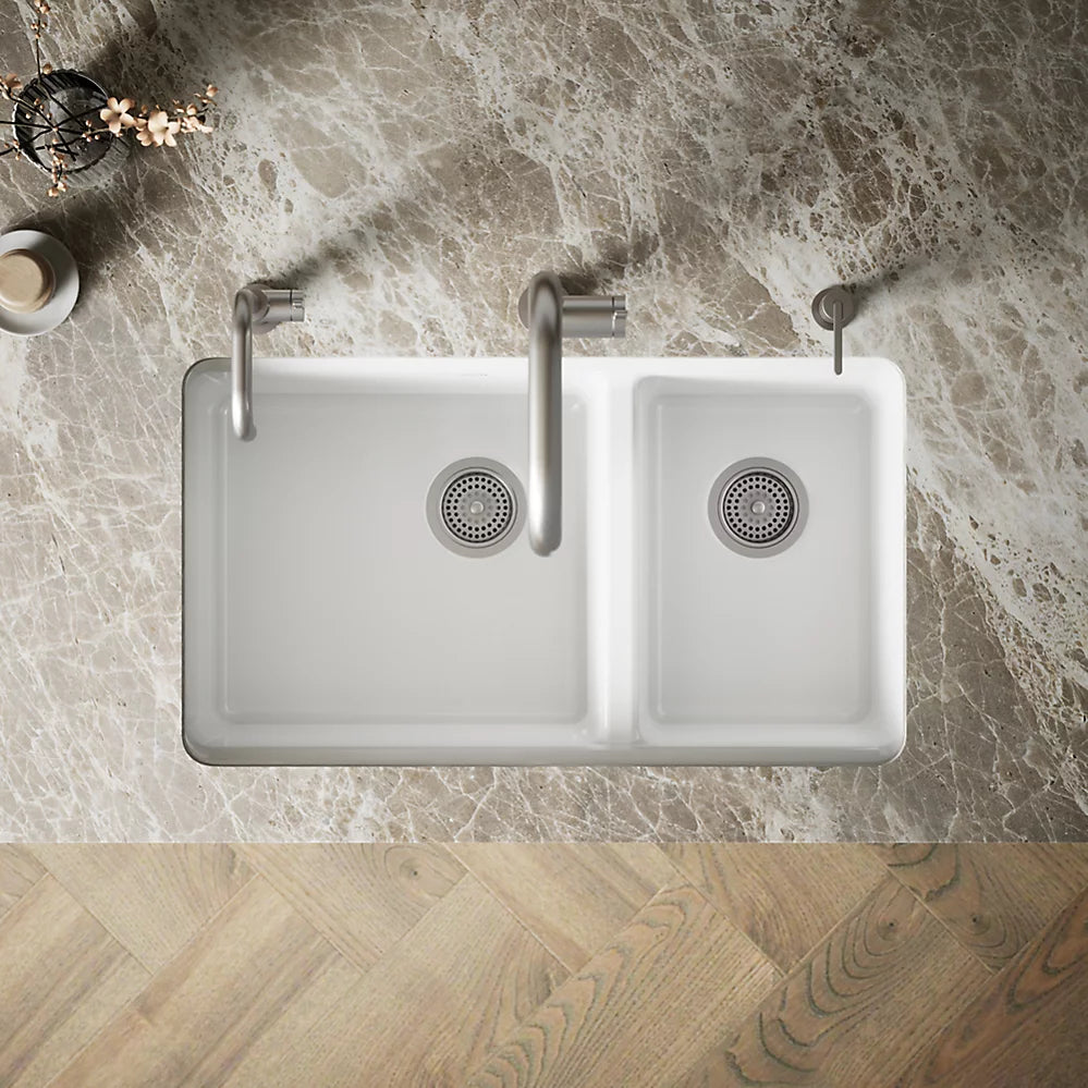Kohler Riverby® 33" undermount double-bowl workstation kitchen sink