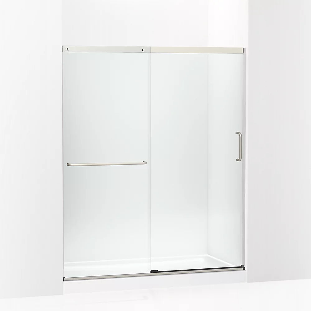 Kohler Sliding shower door, 70-1/2" H x 56-1/4 - 59-5/8" W, with 1/4" thick Crystal Clear glass