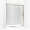 Kohler Sliding shower door, 74" H x 56-5/8 - 59-5/8" W, with 1/4" thick Frosted glass and blade handles