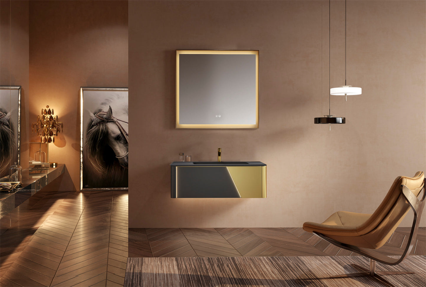 Solis Brushed Gold + Dark Gray Single Sink Bathroom Vanity by Godi