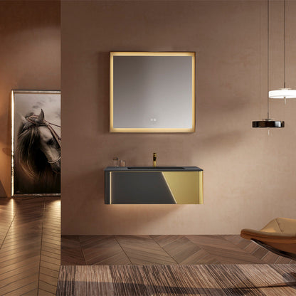 Solis Brushed Gold + Dark Gray Single Sink Bathroom Vanity by Godi