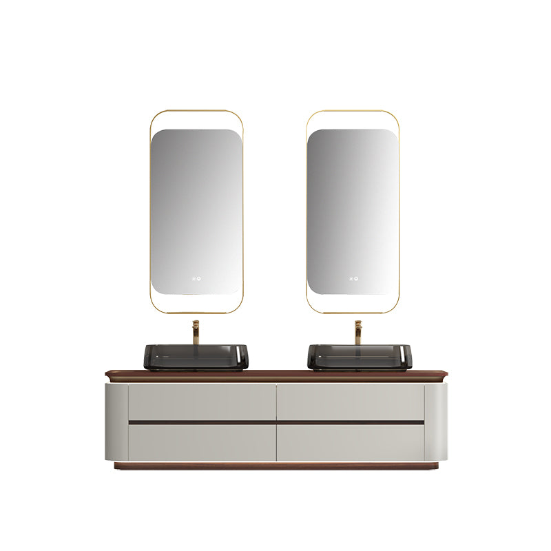 Lucelle High Gloss Creamy Apricot Beige Double Sink Bathroom Vanity - Godi