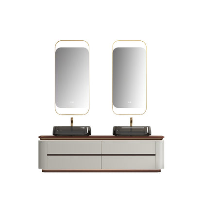 Lucelle High Gloss Creamy Apricot Beige Double Sink Bathroom Vanity - Godi