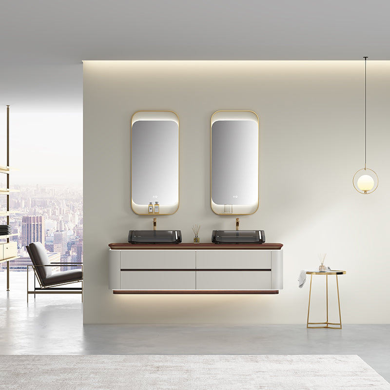 Lucelle High Gloss Creamy Apricot Beige Double Sink Bathroom Vanity - Godi