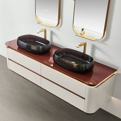 Lucelle High Gloss Creamy Apricot Beige Double Sink Bathroom Vanity - Godi