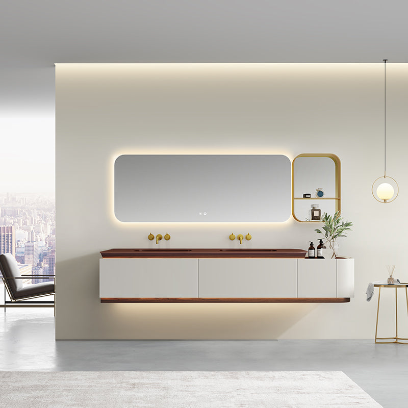 Lucelle Master High Gloss Creamy Apricot Beige Double Sink Bathroom Vanity - Godi