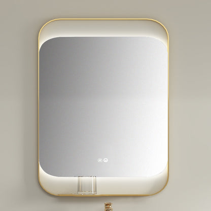 Rectangular mirror with gold frame on a beige wall