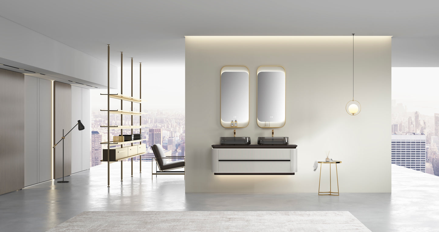 Lucelle High Gloss Creamy Apricot Beige Double Sink Bathroom Vanity - Godi