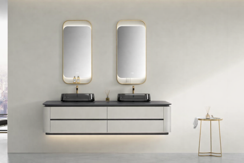 Lucelle High Gloss Creamy Apricot Beige Double Sink Bathroom Vanity - Godi