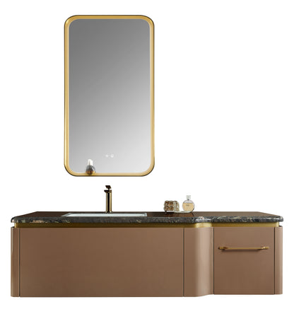 Enigma Framed LED Bathroom Mirror with Shelf – Brushed Gold Stainless Steel