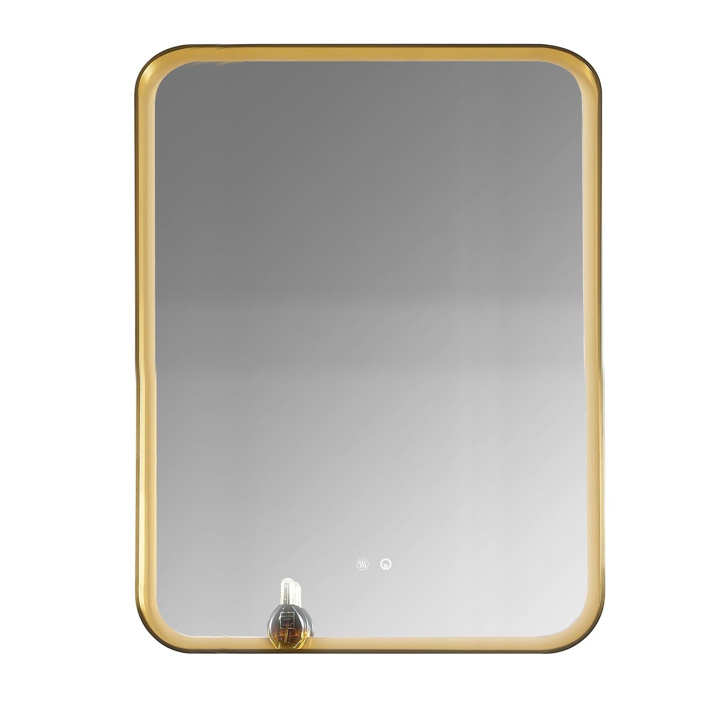 Enigma Framed LED Bathroom Mirror with Shelf – Brushed Gold Stainless Steel