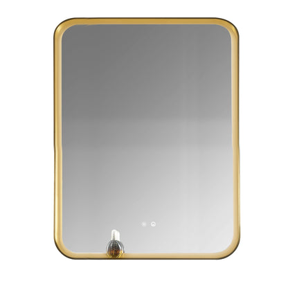 Enigma Framed LED Bathroom Mirror with Shelf – Brushed Gold Stainless Steel
