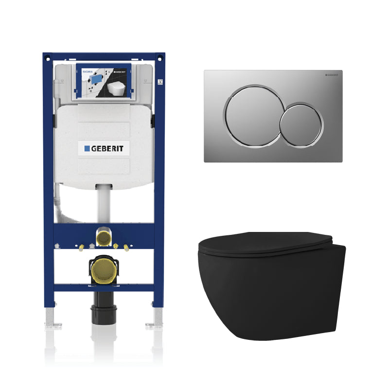 Alps Victoria Matte Black Wall-Mounted Elongated Toilet Dual-Flush 1.6/1.1 gpf with seat & Geberit System