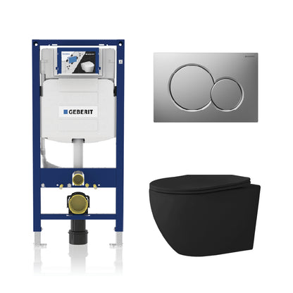 Alps Victoria Matte Black Wall-Mounted Elongated Toilet Dual-Flush 1.6/1.1 gpf with seat & Geberit System