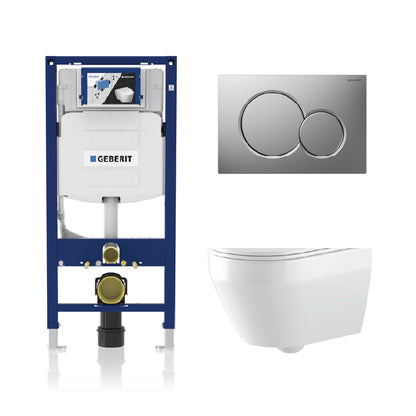 Alps Aaron Wall-Mounted Elongated Toilet Dual-Flush 1.6/1.1 gpf with seat & Geberit Carrier