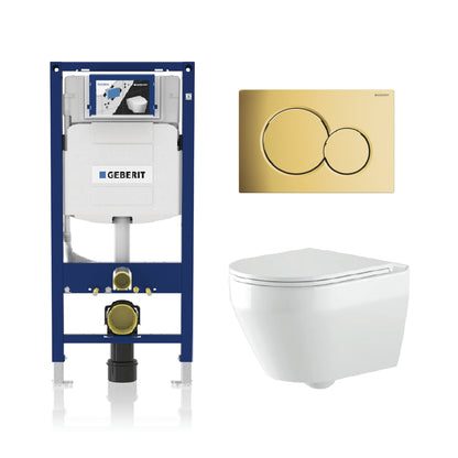 Alps Aaron Wall-Mounted Elongated Toilet Dual-Flush 1.6/1.1 gpf with seat & Geberit Carrier