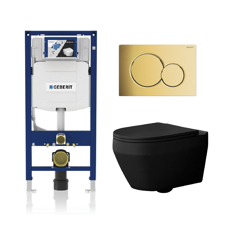 Alps Aaron Matte Black Wall-Mounted Elongated Toilet Dual-Flush 1.6/1.1 gpf with Seat & Geberit Carrier