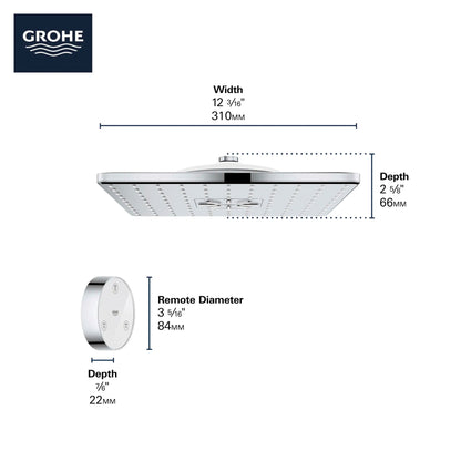 Grohe Shower Head with Remote, 12" - 2 Sprays, 1.75 GPM (6.6 L/min)