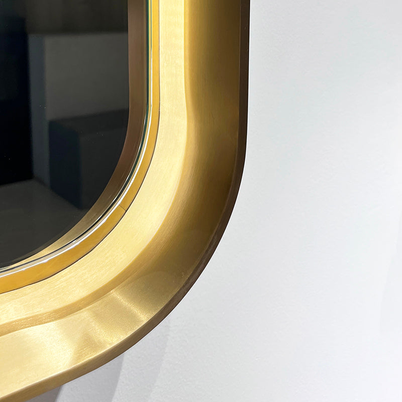 Enigma Framed LED Bathroom Mirror with Shelf – Brushed Gold Stainless Steel