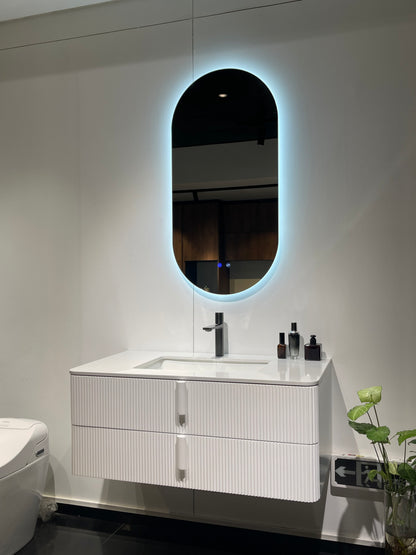 Cresta Frameless Oval LED Bathroom Mirror – 42" x 20"