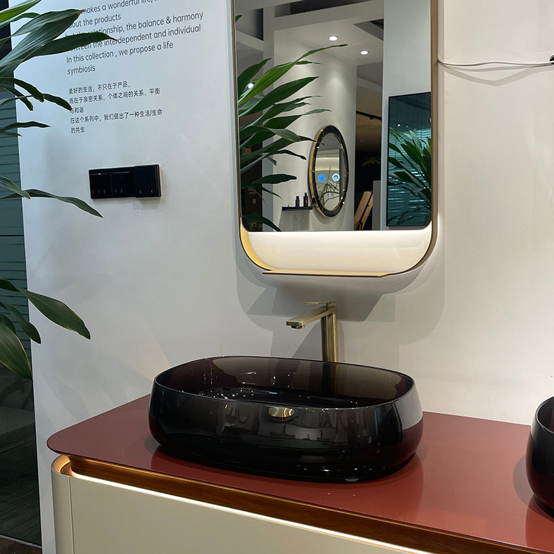 Lucelle High Gloss Creamy Apricot Beige Double Sink Bathroom Vanity - Godi