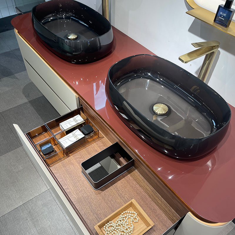 Lucelle High Gloss Creamy Apricot Beige Double Sink Bathroom Vanity - Godi