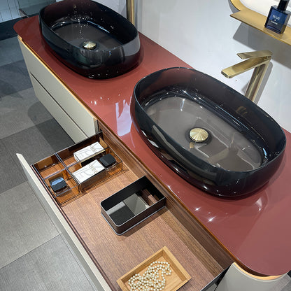 Lucelle High Gloss Creamy Apricot Beige Double Sink Bathroom Vanity - Godi