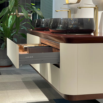 Lucelle High Gloss Creamy Apricot Beige Double Sink Bathroom Vanity - Godi