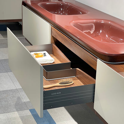 Lucelle Master High Gloss Creamy Apricot Beige Double Sink Bathroom Vanity - Godi