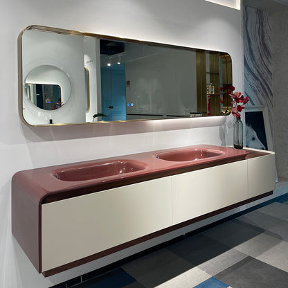 Lucelle Master High Gloss Creamy Apricot Beige Double Sink Bathroom Vanity - Godi