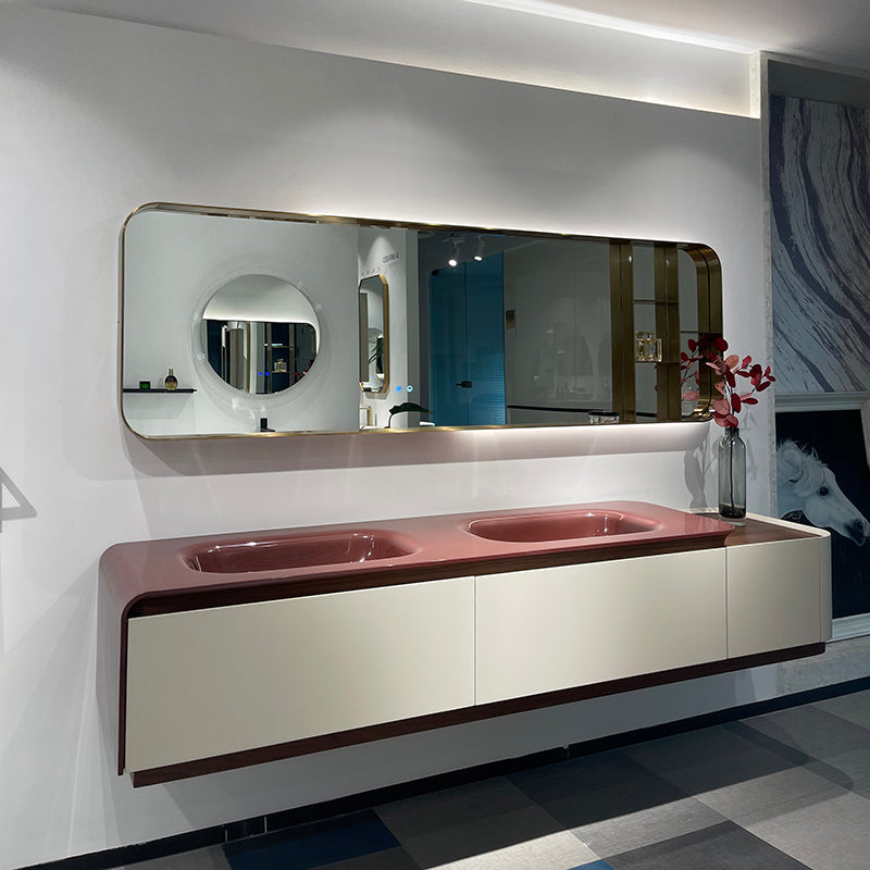 Lucelle Master High Gloss Creamy Apricot Beige Double Sink Bathroom Vanity - Godi