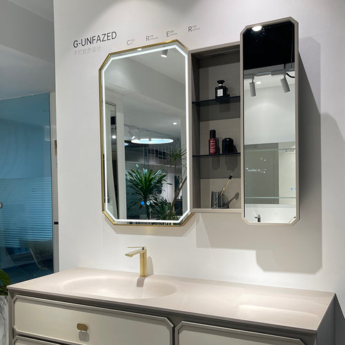 Hivara Dark Khaki + Creamy Apricot Beiger Single Sink Bathroom Vanity - Godi