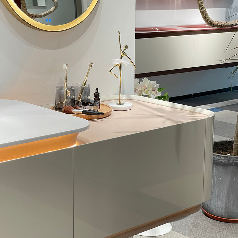 Lucelle High Gloss Creamy Apricot Beige Single Sink Bathroom Vanity - Godi
