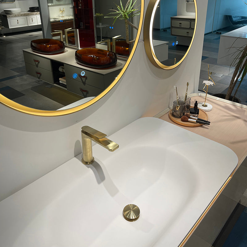 Lucelle High Gloss Creamy Apricot Beige Single Sink Bathroom Vanity - Godi