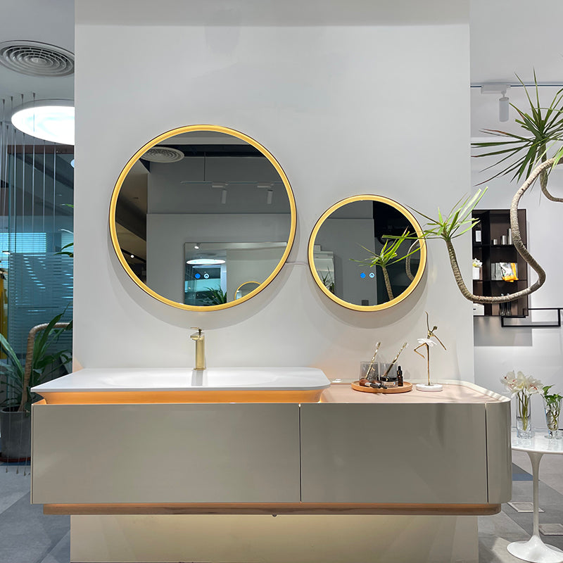 Lucelle High Gloss Creamy Apricot Beige Single Sink Bathroom Vanity - Godi