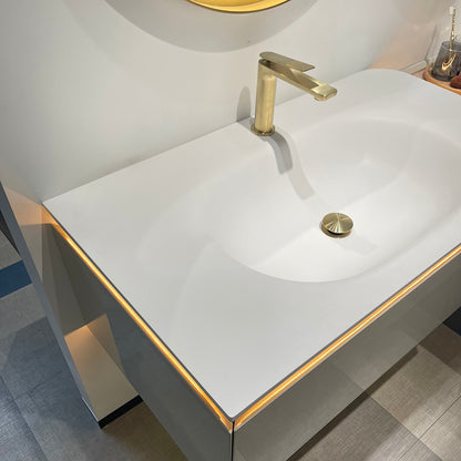 Lucelle High Gloss Creamy Apricot Beige Single Sink Bathroom Vanity - Godi